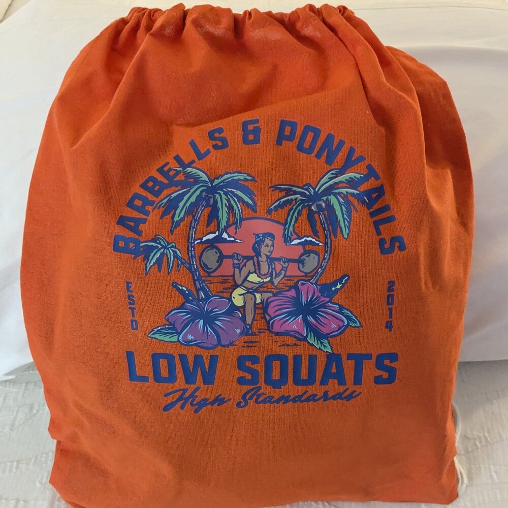 Barbells And Ponytails "Beach" Drawstring Backpack New